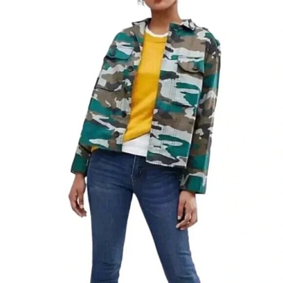 J.Crew Mercantile Camo Utility Shacket Green Brown Size Small - Picture 1 of 16
